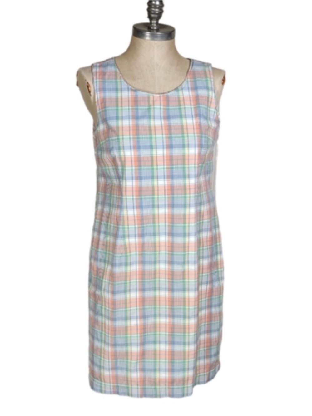 LL Bean Plaid Cotton summer sleeveless dress Sz 8